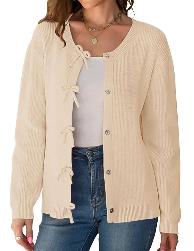 kipfall Womens Bow Button Down Cardigans.  Fall Knit Tie Open Front Sweater Coats