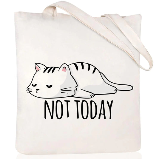 Canvas Aesthetic Tote Bag for Women. Cute Cat Book Shoulder Bag, Reusable Grocery Bags