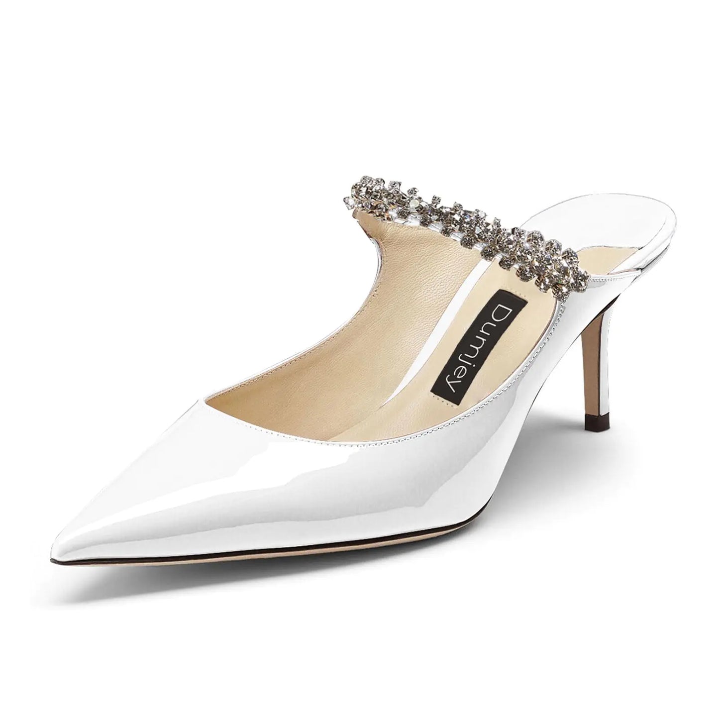 Pointed Toe Stiletto Mid Heels. Crystals Slip On Bridal Rhinestones Sandals, women mules