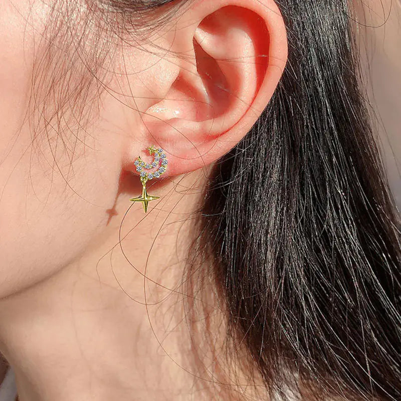 S925 Silver Moon and Meteor Earrings for Women
