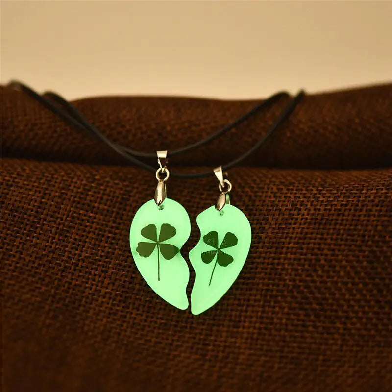Glow-in-the-Dark Clover Necklace and Bracelet Set