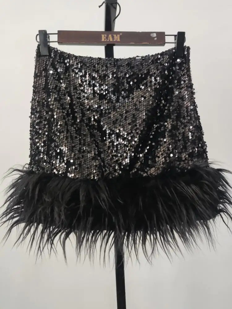 Sequin Feather Stitched Short Skirts for Summer Women