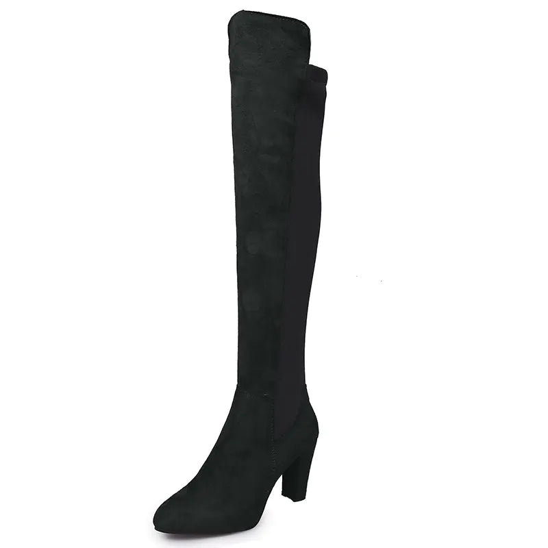 Color Block Over-the-Knee Heeled Boots for Women