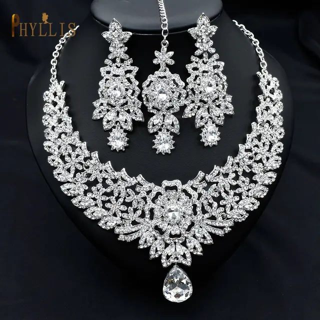 C30 Wedding Forehead Chain Necklace Earrings Set