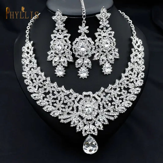 C30 Wedding Forehead Chain Necklace Earrings Set