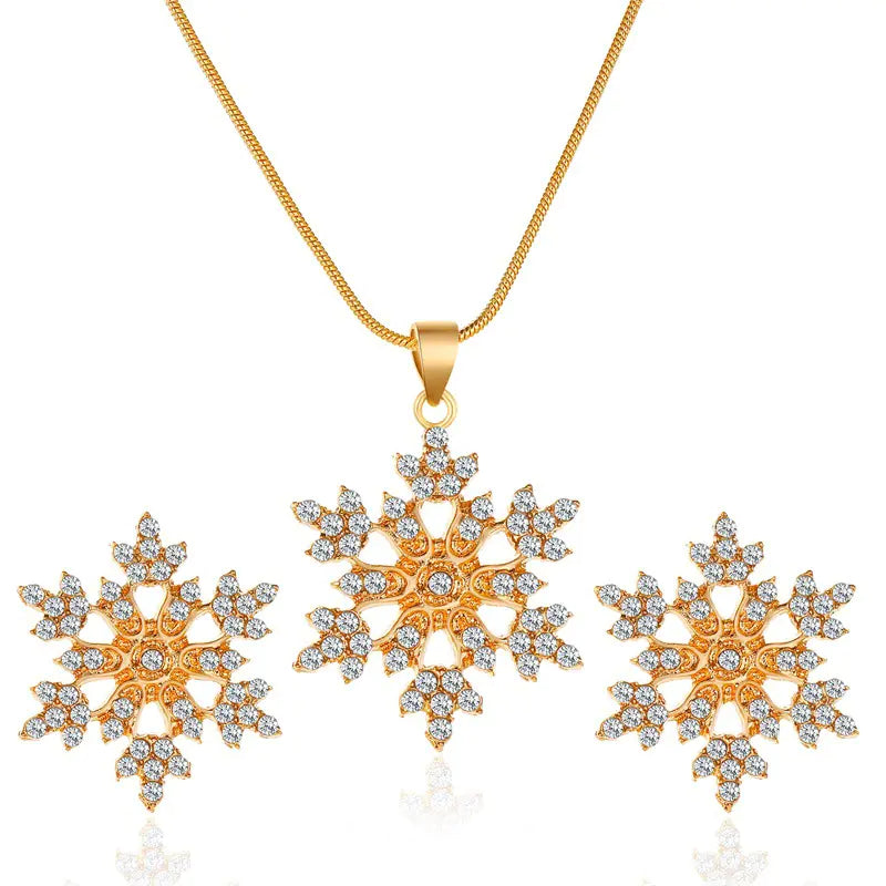 Minimalist Jewelry Set with Snowflake Necklace & Earrings