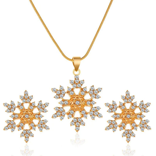 Minimalist Jewelry Set with Snowflake Necklace & Earrings