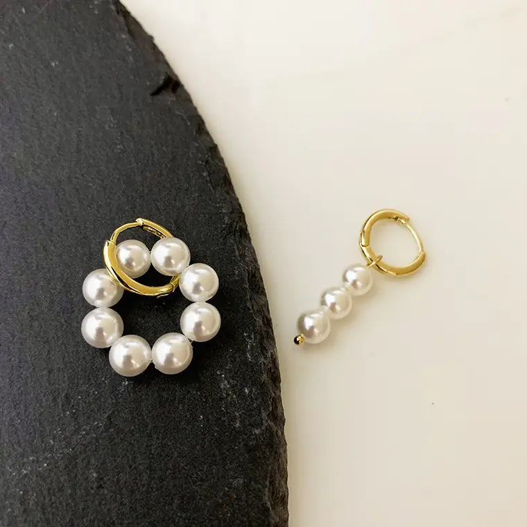 Asymmetric Metal Circle Pearl Earrings for Women
