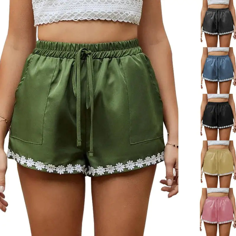 Lace Loose Elastic Tie Hot Pants for Women