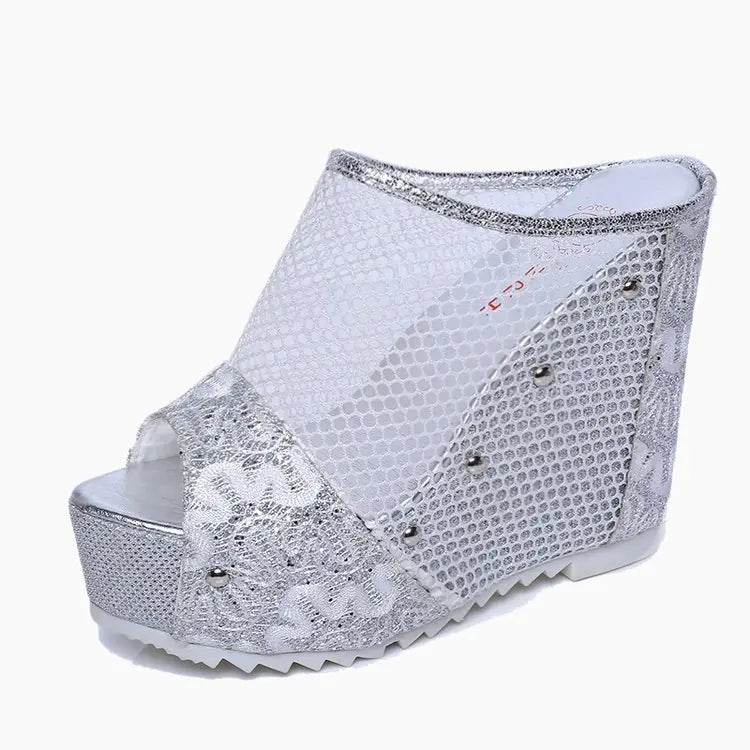 Cutout Waterproof Wedge High Heels Sandals for Women