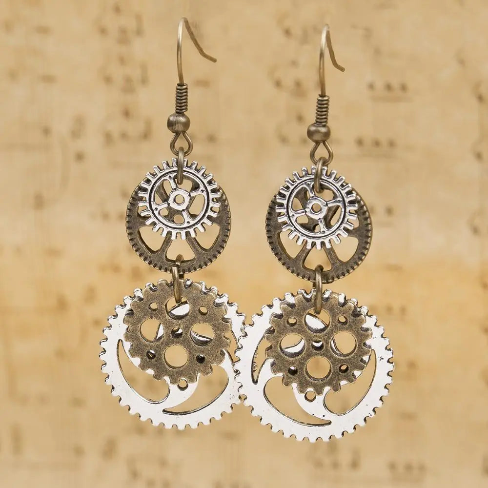 Gear Pointer Drop Earrings - Jewelry Accessories