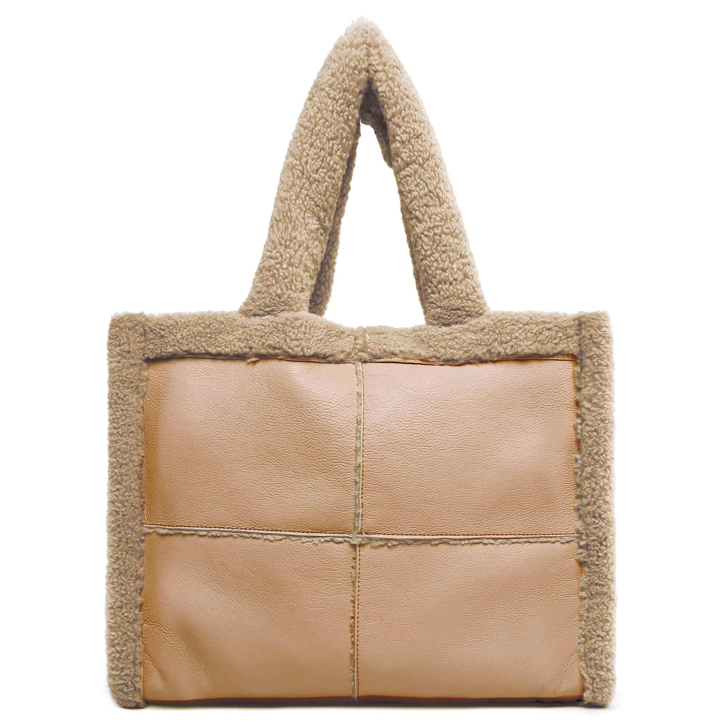 Like Dreams Large Sherpa Tote Bag. Inner Pocket Vegan Leather Hand bags for Women Fashion, Winter Purse (Nude)