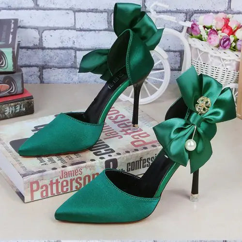 Red Rhinestone High Heels with Bow
