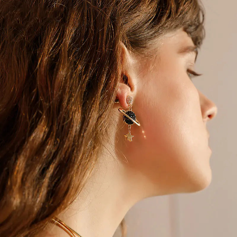 Asymmetrical Star and Moon Long Earrings for Women