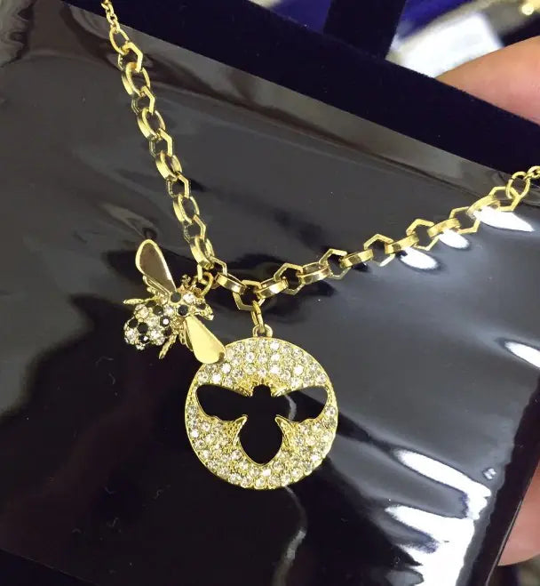 Bee Pendant Necklace and Bracelet Set for Women