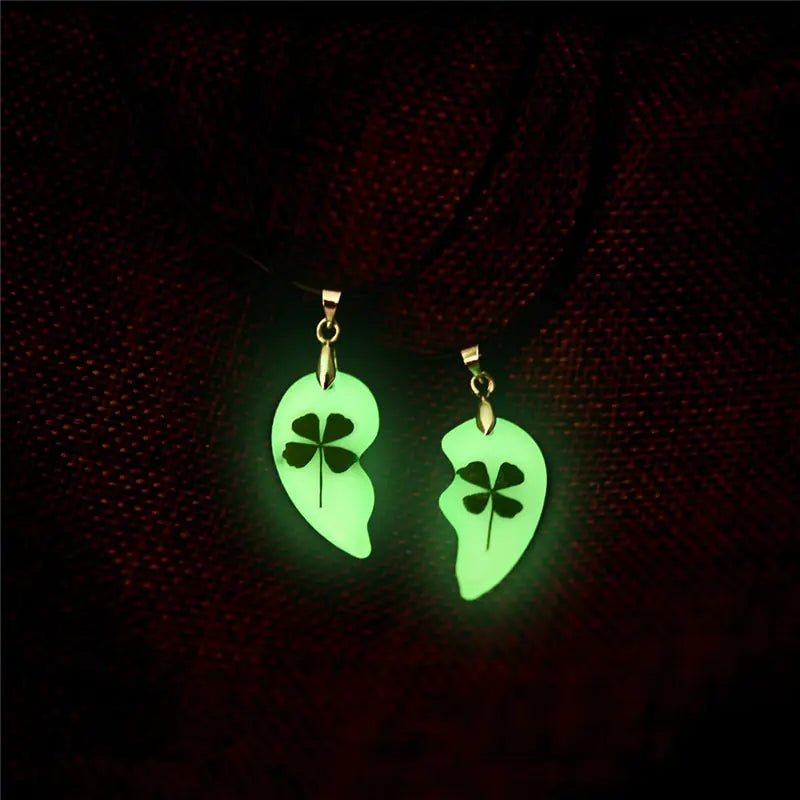 Glow-in-the-Dark Clover Necklace and Bracelet Set