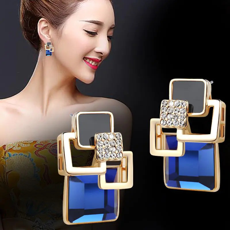 Korean Style Square Crystal Earrings for Women