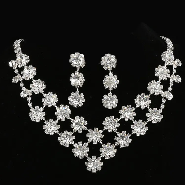 Korean Style Crystal Lily Necklace and Earrings Set