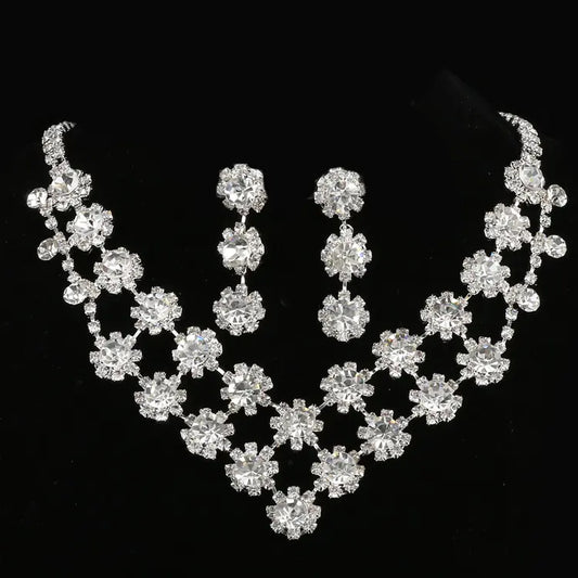 Korean Style Crystal Lily Necklace and Earrings Set