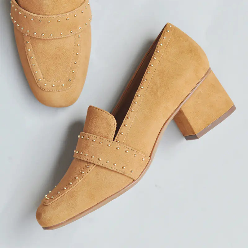 Fall New Suede Color Block Chunky Heels for Women