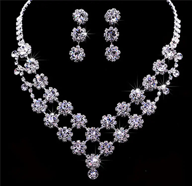 Korean Style Crystal Lily Necklace and Earrings Set