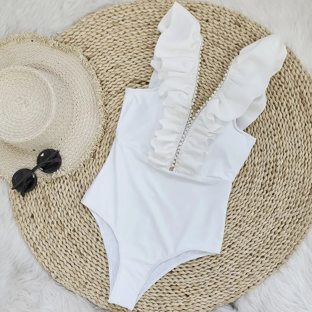 Solid Color One-Piece Swimsuit for Women