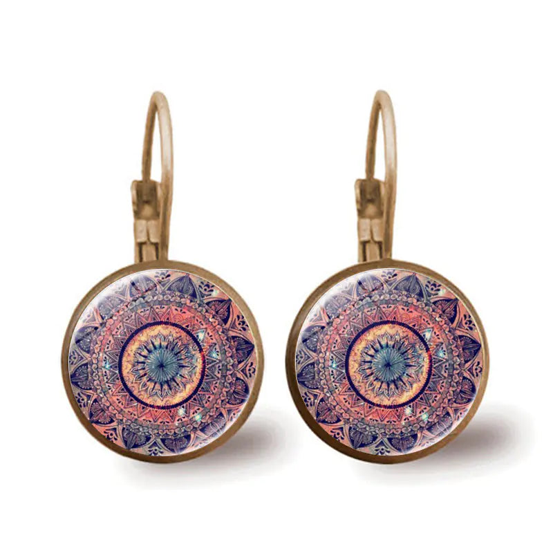 Vintage Yoga Mandala Flower Earrings for Women