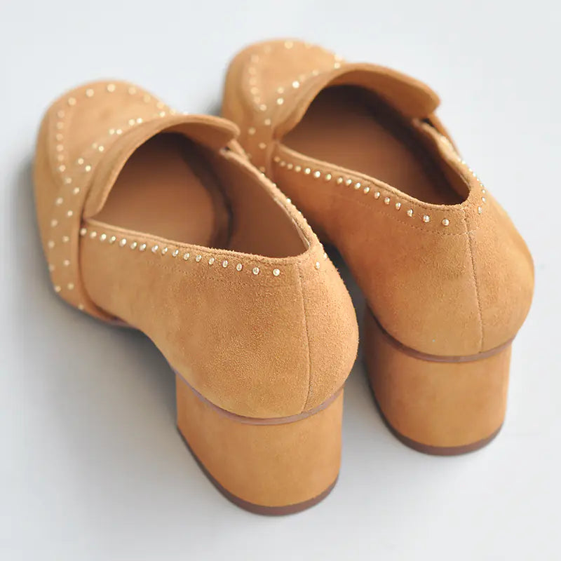 Fall New Suede Color Block Chunky Heels for Women