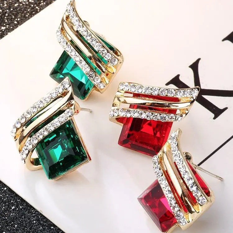 Geometric Crystal Earrings for Women - Hypoallergenic