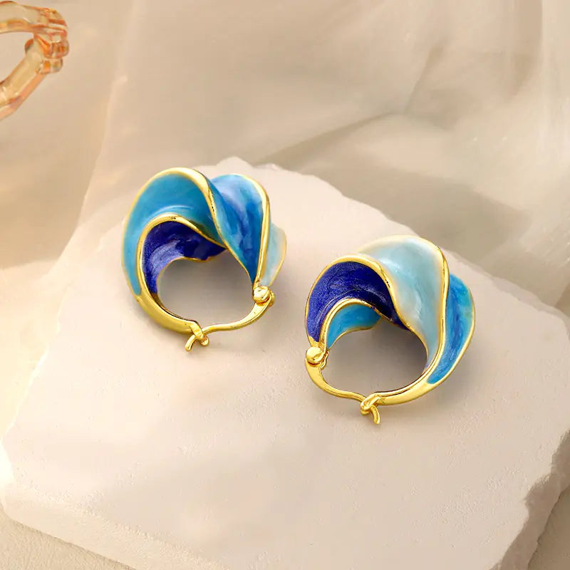 French Vintage Enamel Spiral Earrings for Women