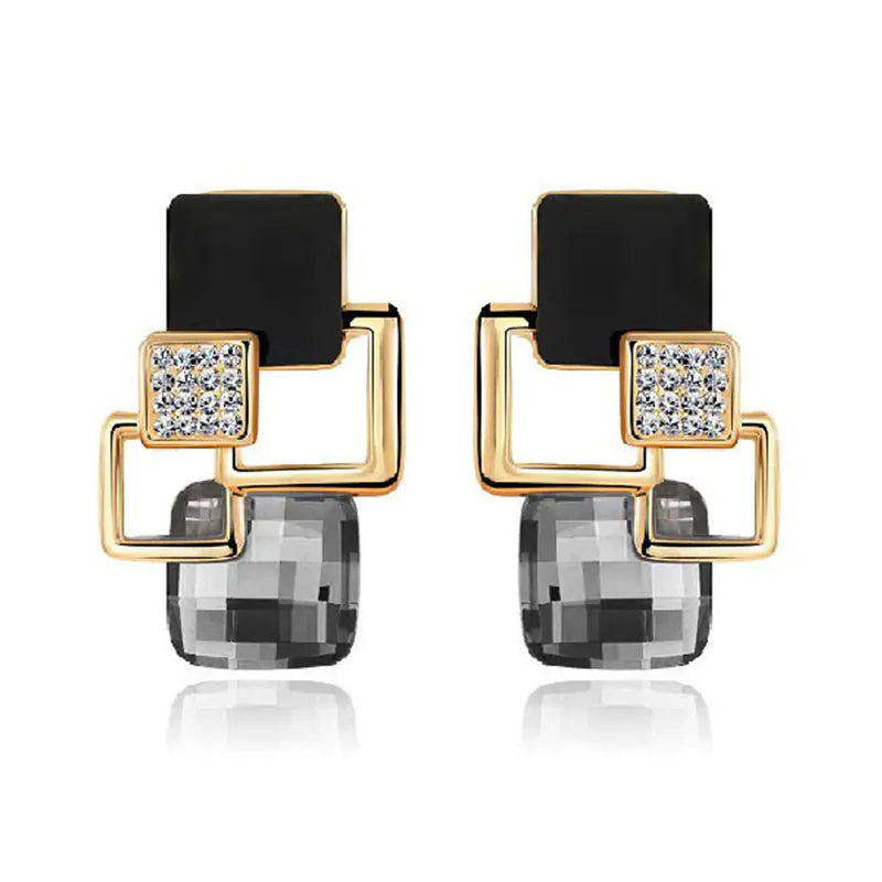 Korean Style Square Crystal Earrings for Women