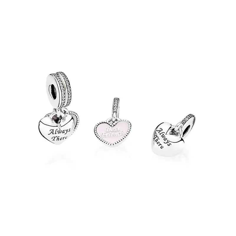Cute Pink Heart Charm Bracelet and Necklace Set