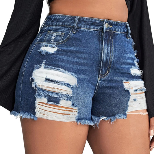 Plus Size Denim Shorts. Women High Waisted Stretch Summer Jean Shorts