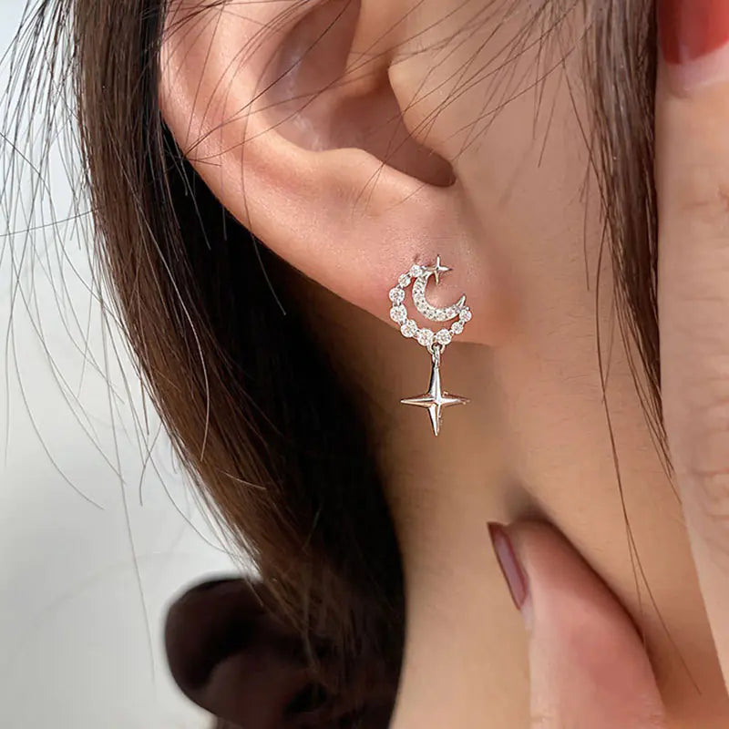 S925 Silver Moon and Meteor Earrings for Women