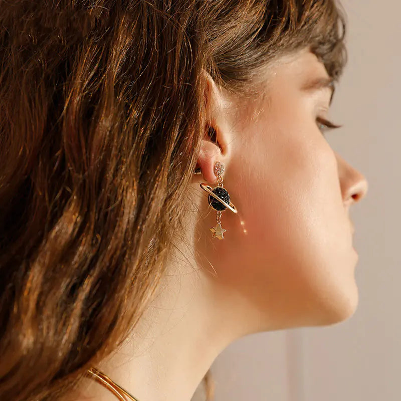 Asymmetrical Star and Moon Long Earrings for Women