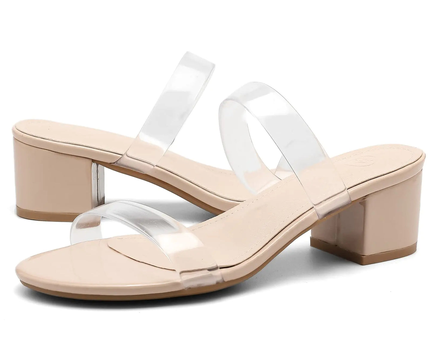 Two Strap Open Toe shoes. Slip On Low Chunky Heels, Block mule Sandals for women. Party Dating Wedding Dress Pumps Shoes
