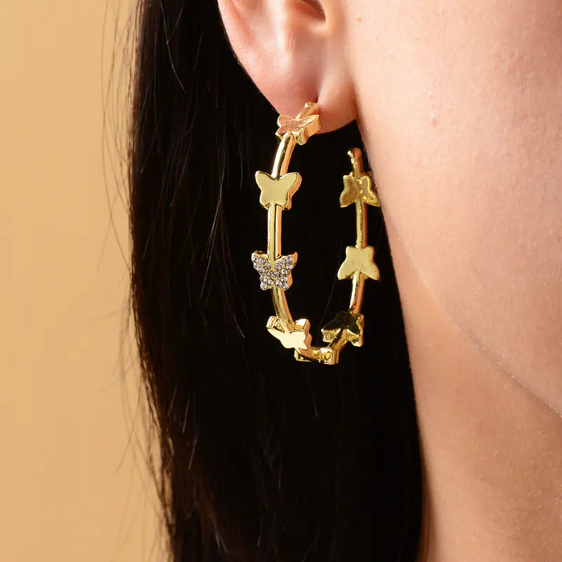 Bohemian Crystal Butterfly Hoop Earrings for Women