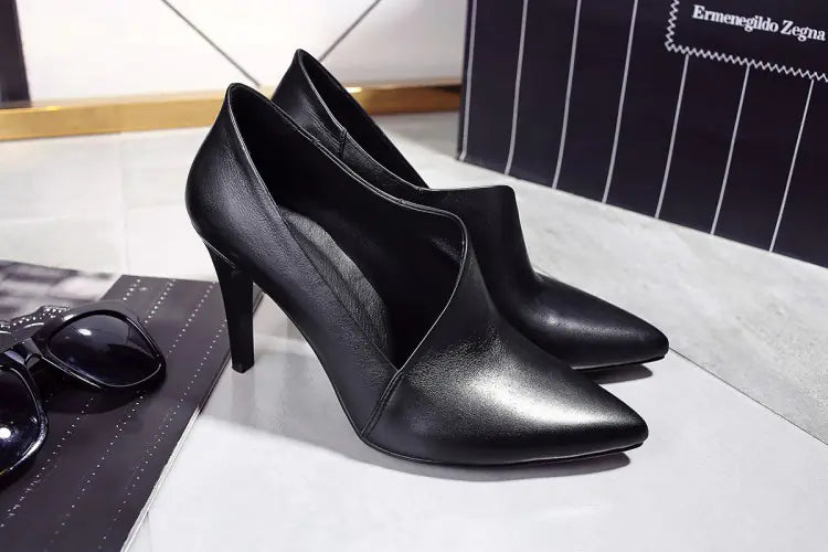 New Women's Genuine Leather Pointed Toe High Heels