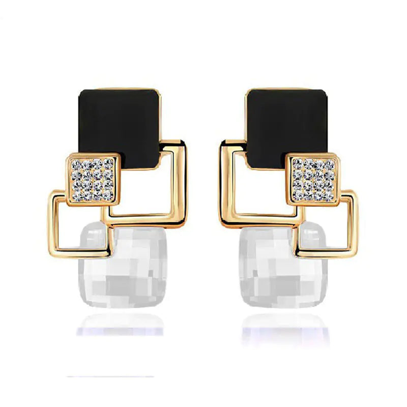 Korean Style Square Crystal Earrings for Women