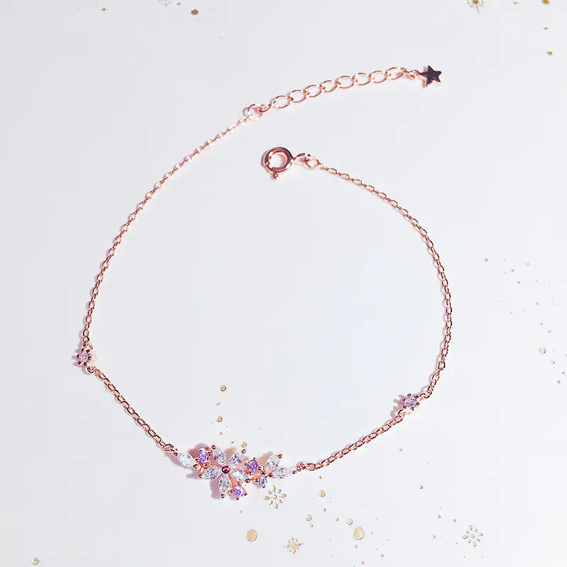 925 Sterling Silver Floral Branch Necklace and Earrings Set