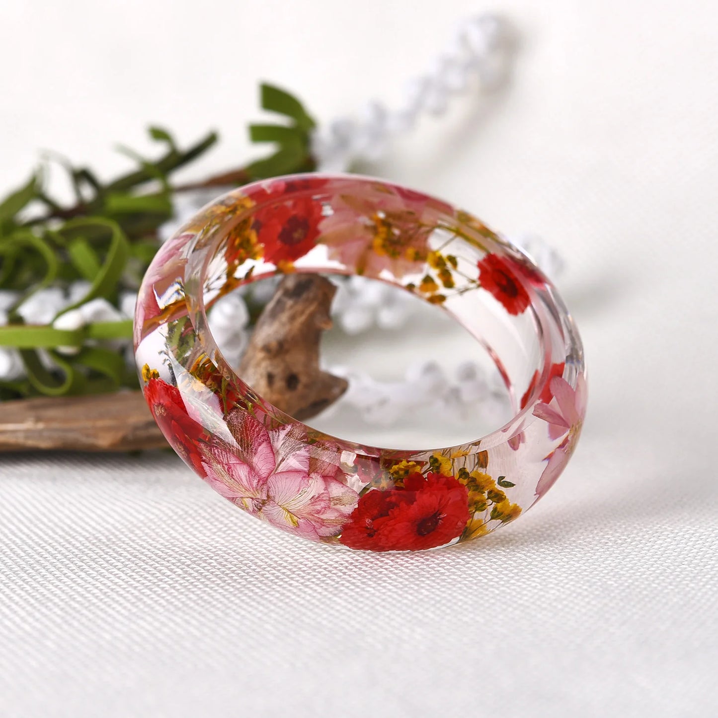 Dried Flower Resin Bracelet Bangle Jewelry for Women