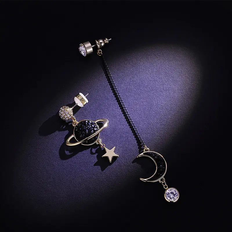 Asymmetrical Star and Moon Long Earrings for Women