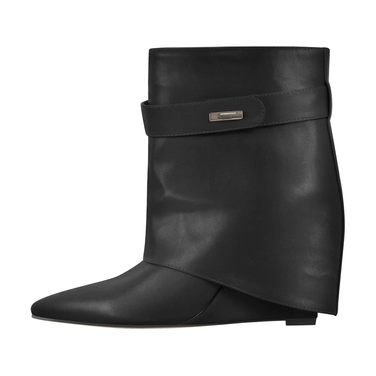 Womens Wedge Ankle Boots. Pull On Pointed Closed Toe Fold Over shoes, High Heeled Short Daily Casual Party shoes, Size 10