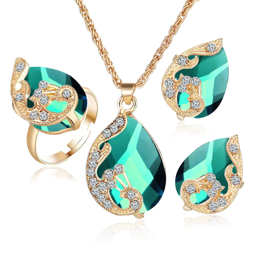 Rose Gold Wedding Earrings and Necklace Set