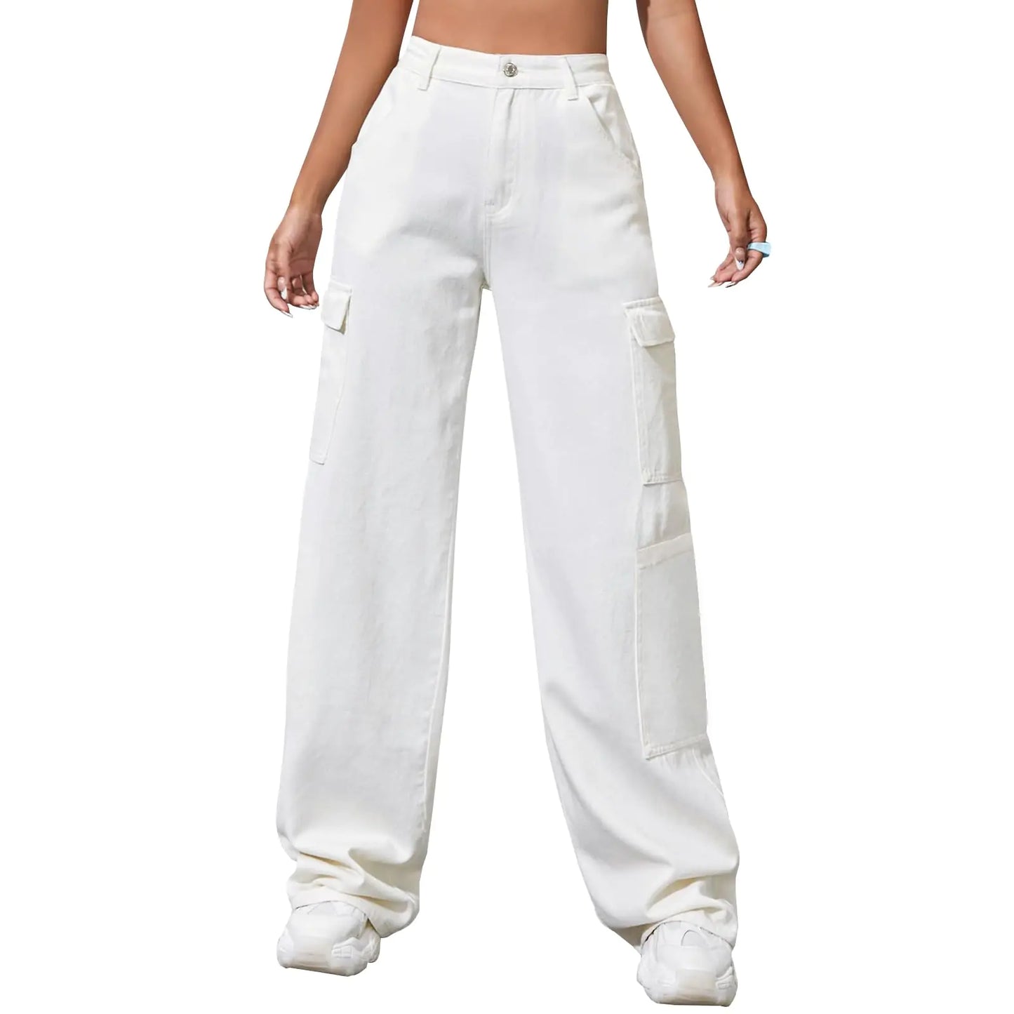 High Waisted Cargo Jeans for Women. Y2K Stretchy Wide Leg Baggy pants, Boyfriend Loose Denim Trousers