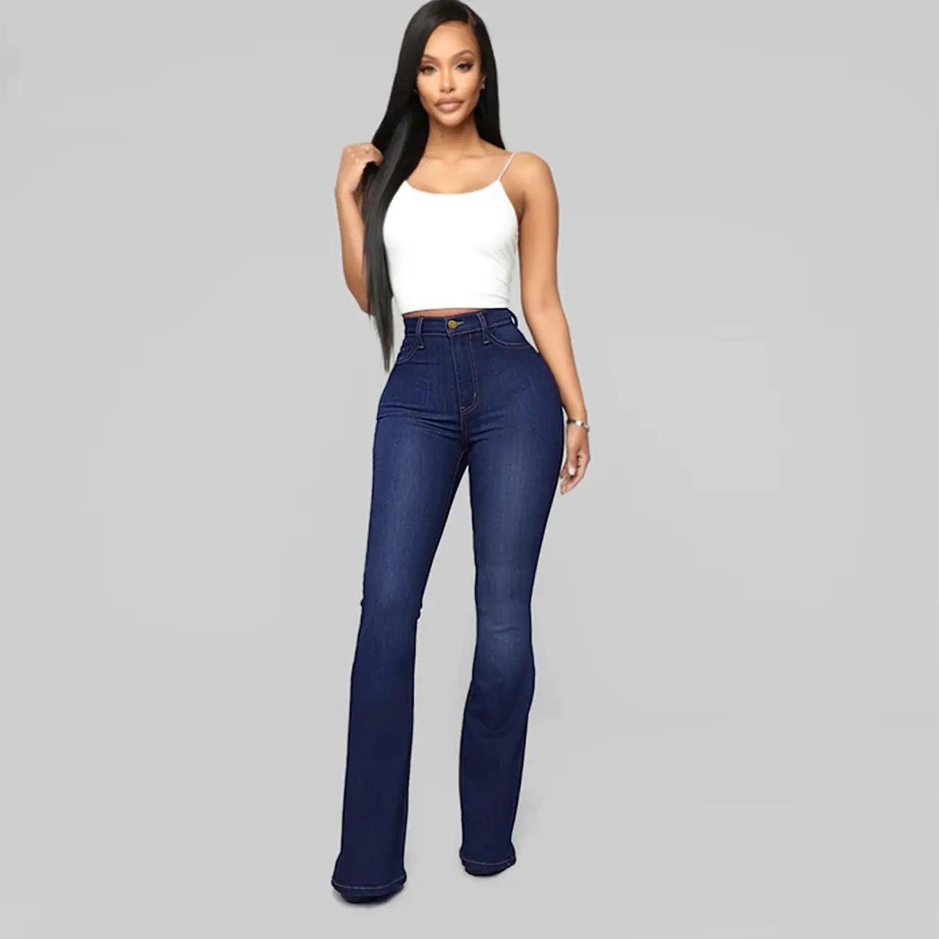 Classic High Waist Slim Denim Horseshoe Pants for Women
