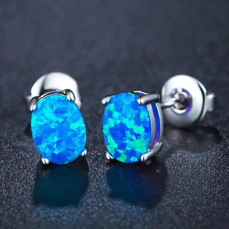 UNIENO Opal Stud Earrings 6x8mm for Women