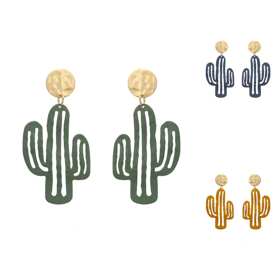 Colorful Cactus Textured Alloy Earrings for Women