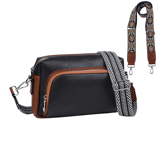 Soft Vegan Leather Cross Body Bag -Womens Medium Shoulder Handbags with 2 Shoulder Strap