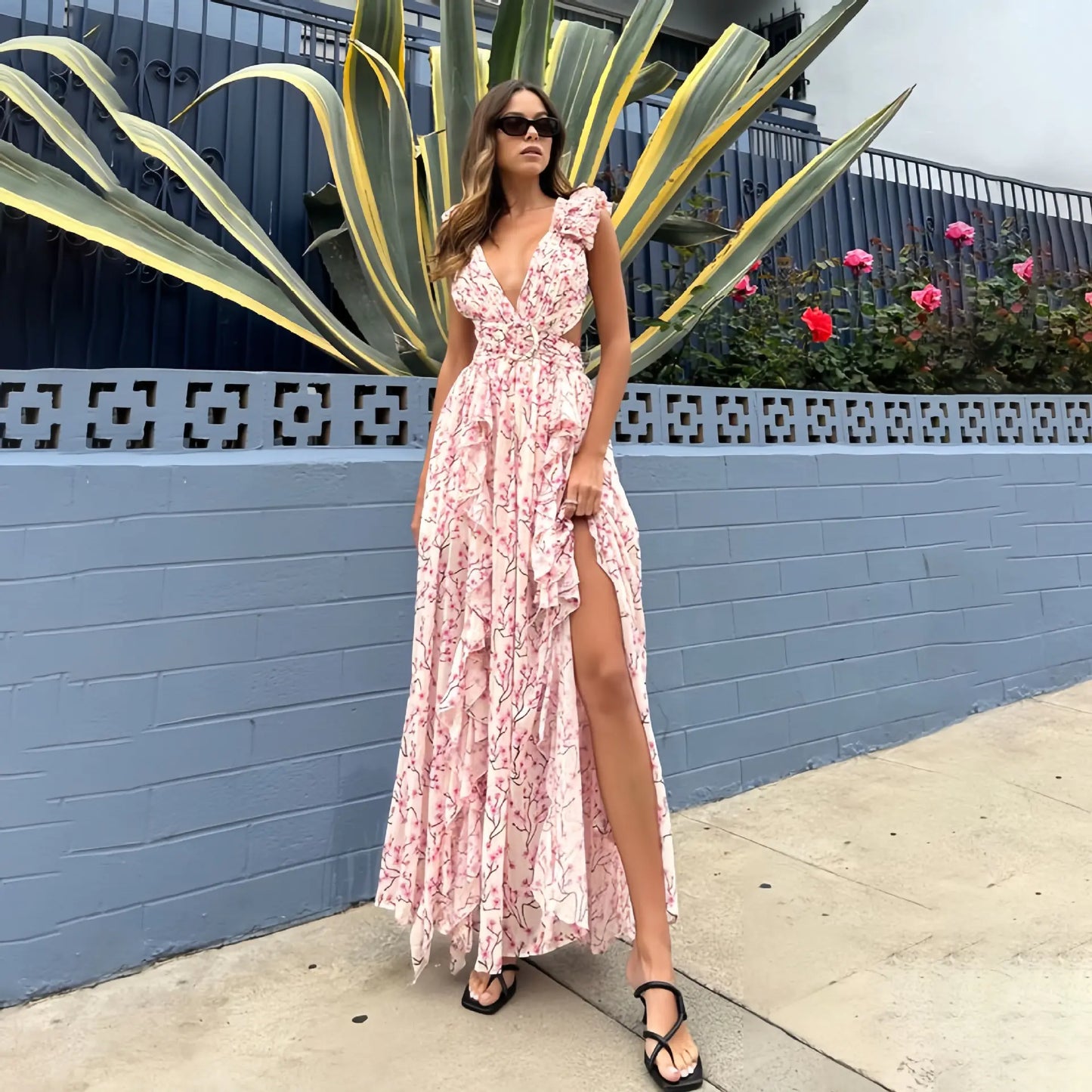 Women's Floral Backless Maxi Dress